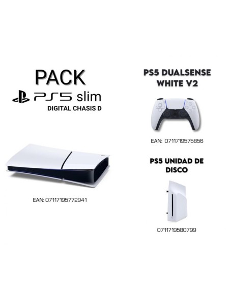 PACK CONSOLA PS5 SLIM DIGITAL CHASIS D + PS5 DUALSENSE V2 + PS5 UNIDAD DE DISCO