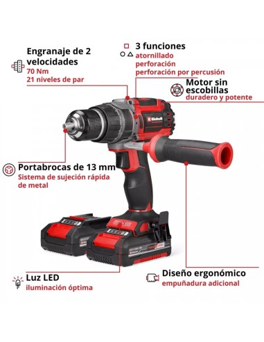 TALADRO PERCUTOR EINHELL TP-CD 18/70 Li-i BL...