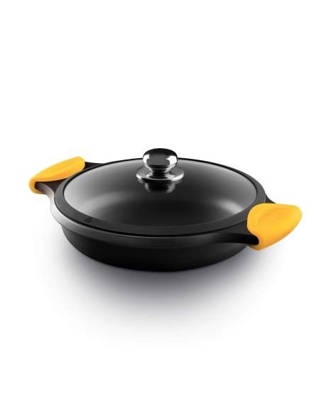 Cacerola Baja Castey Classic Antiadherente de Aluminio Fundido con Tapadera y Asas Desmontables de Silicona Amarillo - Vitro Gas