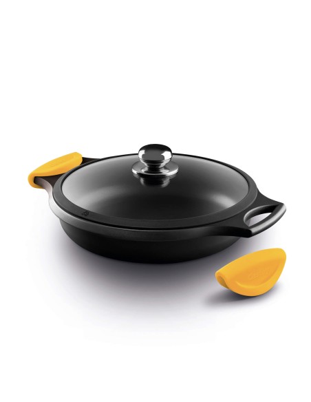 Cacerola Baja Castey Classic Antiadherente de Aluminio Fundido con Tapadera y Asas Desmontables de Silicona Amarillo - Vitro Gas