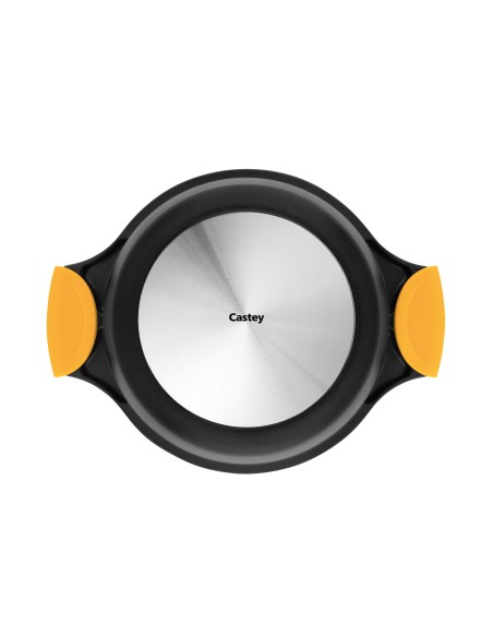 Cacerola Baja Castey Classic Antiadherente de Aluminio Fundido con Tapadera y Asas Desmontables de Silicona Amarillo - Vitro Gas