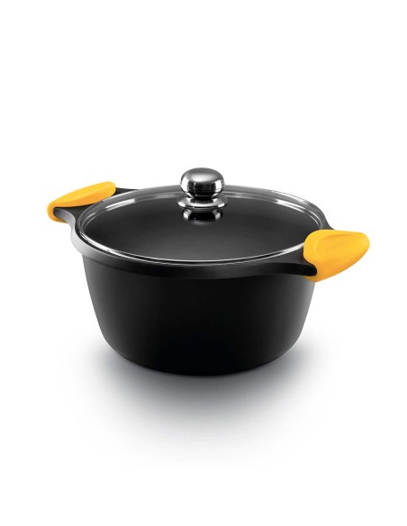 Cacerola Alta Castey Classic Antiadherente de Aluminio Fundido con Tapadera y Asas Desmontables de Silicona Amarillo - Vitro Gas