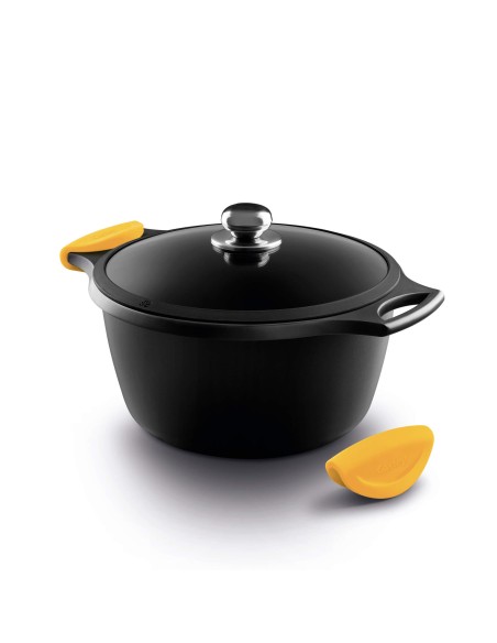 Cacerola Alta Castey Classic Antiadherente de Aluminio Fundido con Tapadera y Asas Desmontables de Silicona Amarillo - Vitro Gas