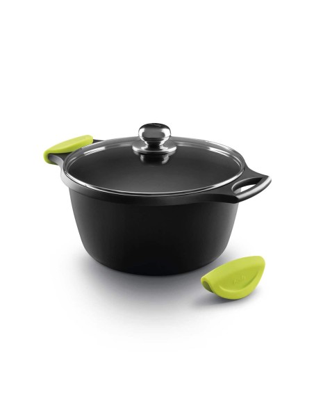 Cacerola Alta Castey Fundix Antiadherente de Aluminio Fundido con Tapadera y Asas Desmontables de Silicona Kiwi