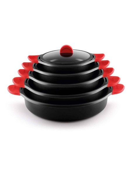 Cacerola Baja Castey Induction Antiadherente de Aluminio Fundido con Tapadera y Asas Integradas de Silicona