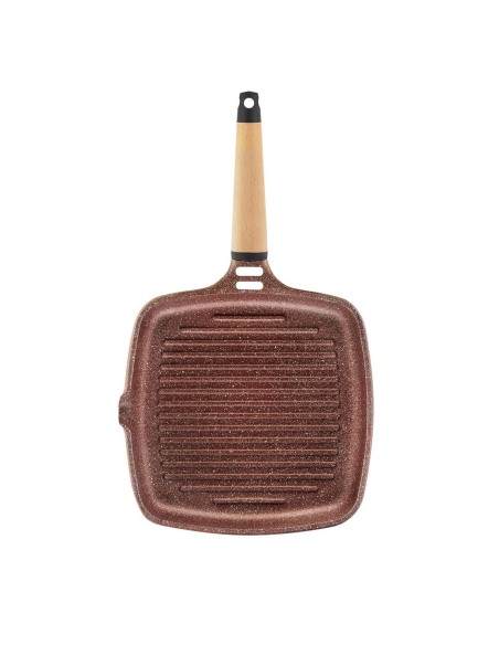 Grill Castey Terracota de Aluminio Fundido con Antiadherente con Relieve y Mango Desmontable