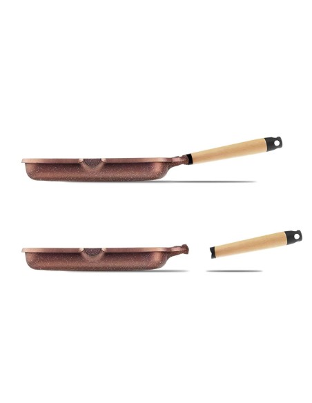 Grill Castey Terracota de Aluminio Fundido con Antiadherente con Relieve y Mango Desmontable