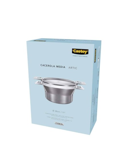 Cacerola Media Castey Artic de Acero Inoxidable Tricapa con Tapadera Reversible