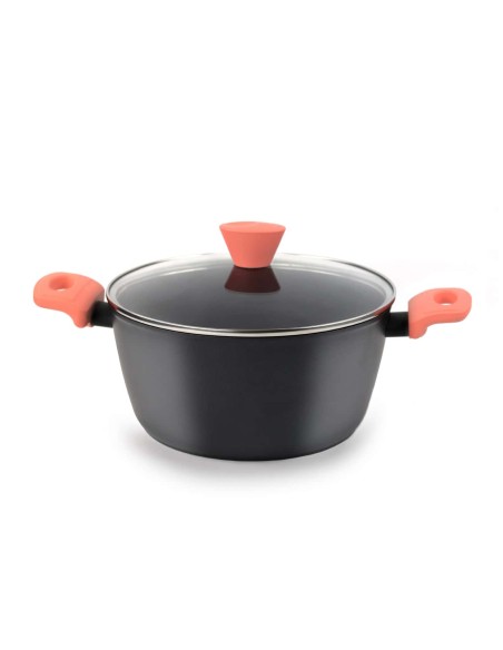 Cacerola alta Castey Coral de Aluminio Forjado con Tapadera con Aro Inoxidable y Antiadherente libre PFOA