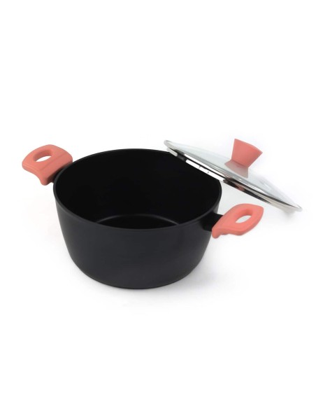 Cacerola alta Castey Coral de Aluminio Forjado con Tapadera con Aro Inoxidable y Antiadherente libre PFOA