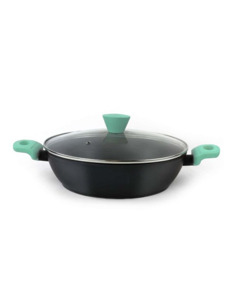 Cacerola baja Castey Aquamarine de Aluminio Forjado con Tapadera con Aro Inoxidable y Antiadherente libre PFOA