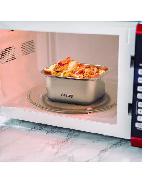 Envase cuadrado de acero inoxidable para microondas