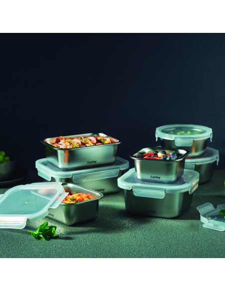 Envase redondo de acero inoxidable para microondas