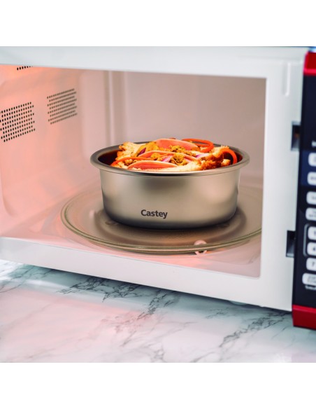 Envase redondo de acero inoxidable para microondas
