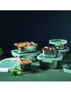 Envase rectangular de acero inoxidable para microondas