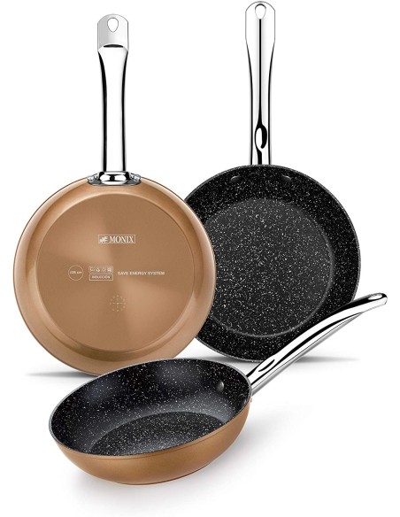 MONIX - Set de 3 Sartenes Efecto Cobre COPPER 20-24-28 cm