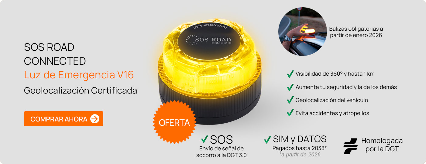 Luz de emergencia V16 con geolocalización, homologada y conectada a la plataforma DGT 3.0