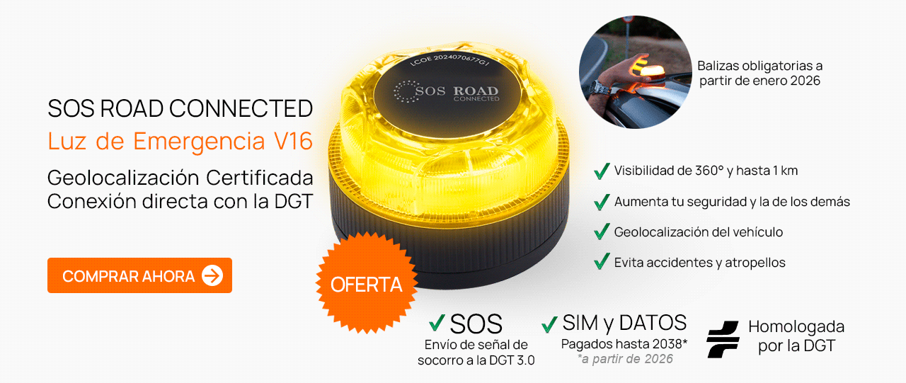 Luz de emergencia V16 con geolocalización, homologada y conectada a la plataforma DGT 3.0